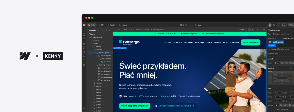Wdrożenie strony dla Polenergii na platformie Webflow